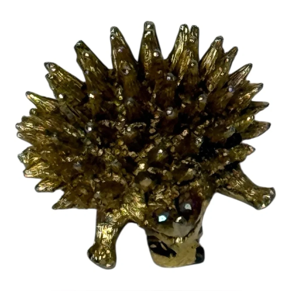 Vintage Hedgehog Pin Brooch Gold With Multiple Rhinestones 1